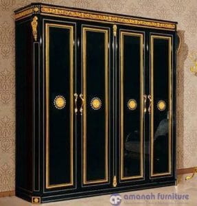 Lemari Pakaian Mewah Klasik 4 Pintu Black Safir