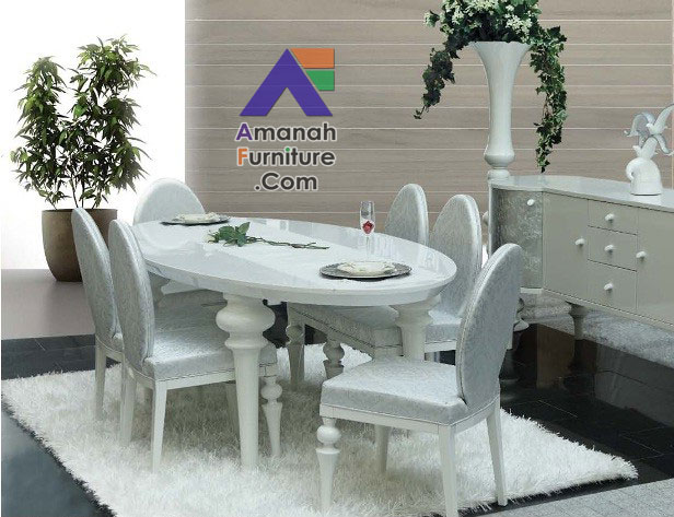 meja makan mewah duco putih oval