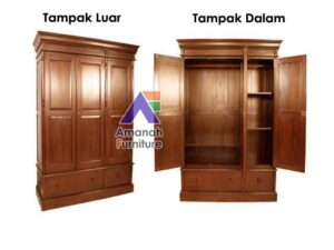 Lemari Pakaian Jati 3 Pintu Minimalis Laci
